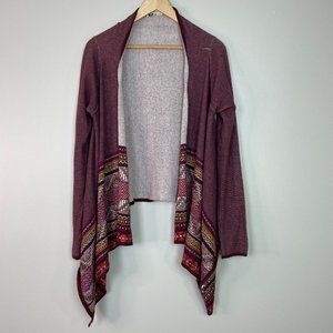 Roxy Cardigan Medium Burgundy Draped-Front Long Sleeve Sweater Women's